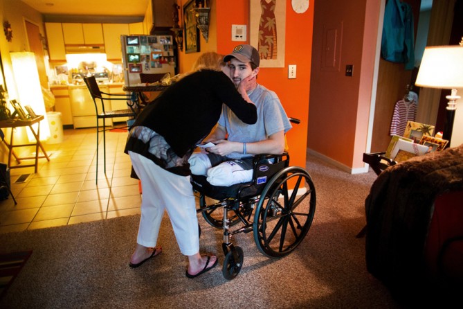 At home in the apartment he shares with his mother in Chelmsford, Mass., Bauman was agitated that she could not find one of his prescriptions. (Josh Haner, The New York Times - May 10, 2013)