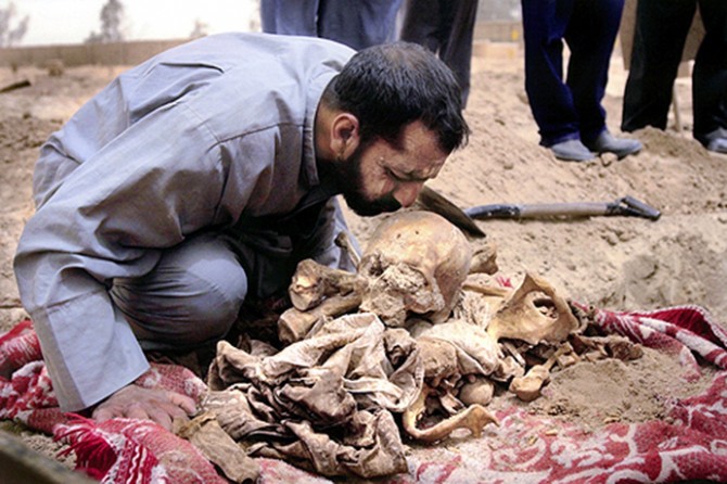After a decade of uncertainty, Mohammad Bakar Whathiq is finally able to mourn his brother, a political dissident, discovered with others in a mass grave outside Baghdad. Long after his capture, the evil inflicted by Saddam Hussein on this countrymen will continue. (Cheryl Diaz Meyer)