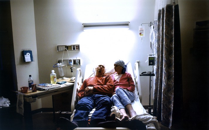 Rich takes a moment to rest beside Carolynne at Concord Hospital. She was admitted in early January because of an infection in her salivary gland. (1/13/07)