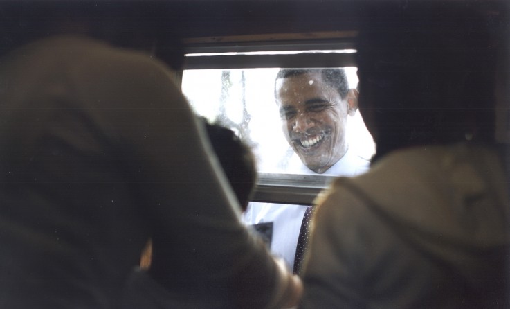 Senator Obama buying tickets for food and rides at the Sombrero Festival in Brownsville, Tex.