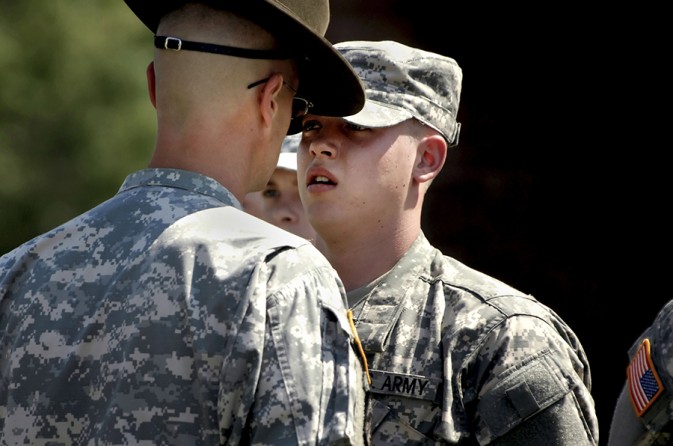After three days of endless lines, little rest and second thoughts at processing, Fisher arrives June 22, 2007, at basic training and is introduced to his place in the military by drill sergeant David Vance. "We see who's going to quit in that first hour," says drill sergeant John Eldridge.  "This scared me more than anything ever has," Fisher said of the jolting arrival at Fort Benning.  He’d joined the Army to make a different life.  Now that life was upon him.  "I just keep telli