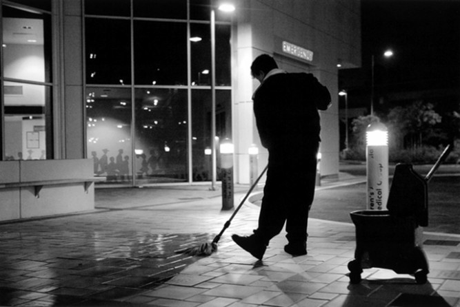 Now that he was living on his own, Raheem needed a job to support himself and Saleh. He found work as a custodian at the hospital that helped save his son's life. Raheem started his workday at 4 a.m.