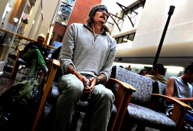 Scott waits outside the pharmacy at the VA Medical Center in Denver, Colo.. After seeing Scott's mental state, a doctor gave him a prescription for an antipsychotic medication. 'I was terrified. I couldn't control my own thoughts,' he said. Two months later Scott was accepted into the PTSD Residential Rehabilitation Program at the Center. 'Eventually you get to a point where you just ... break down,' he said. 'The only other option is to put a hand out and ask for help.' (Craig F. Walker, The Denver Post - 