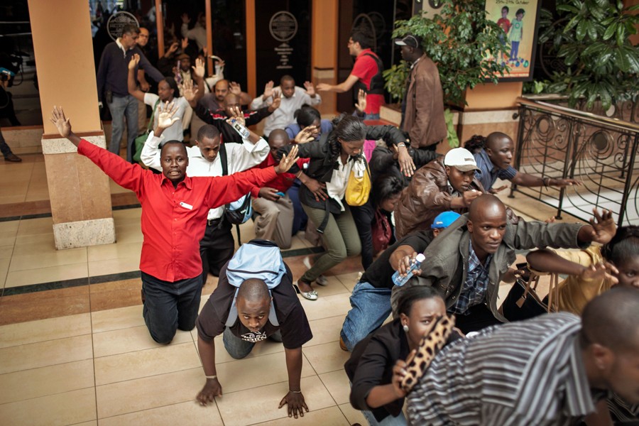 Terrified Saturday-afternoon shoppers rushed from stores and a casino toward the exits. The police feared that escaping attackers had camouflaged themselves among them. (Tyler Hicks, The New York Times - September 21, 2013)