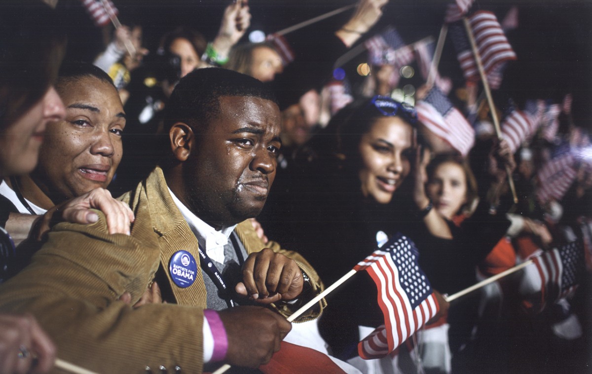 Supporters cried and cheered on election night in Grant Park in Chicago as it became certain that Barack Obama would be the next president.