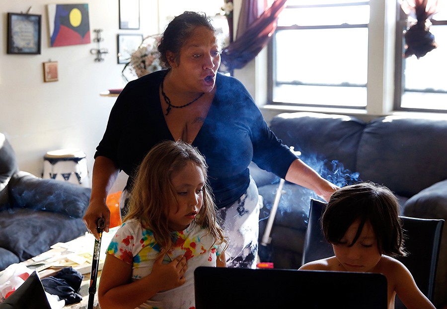 Often defiant, Estrella continues to play on the computer after Raquel repeatedly asked her not to. High, and having lost her patience, Raquel snaps at Estrella, telling her that she needs the computer in order to find them a new place to live. The day before, their landlord had threatened them with eviction (Jessica Rinaldi, The Boston Globe).